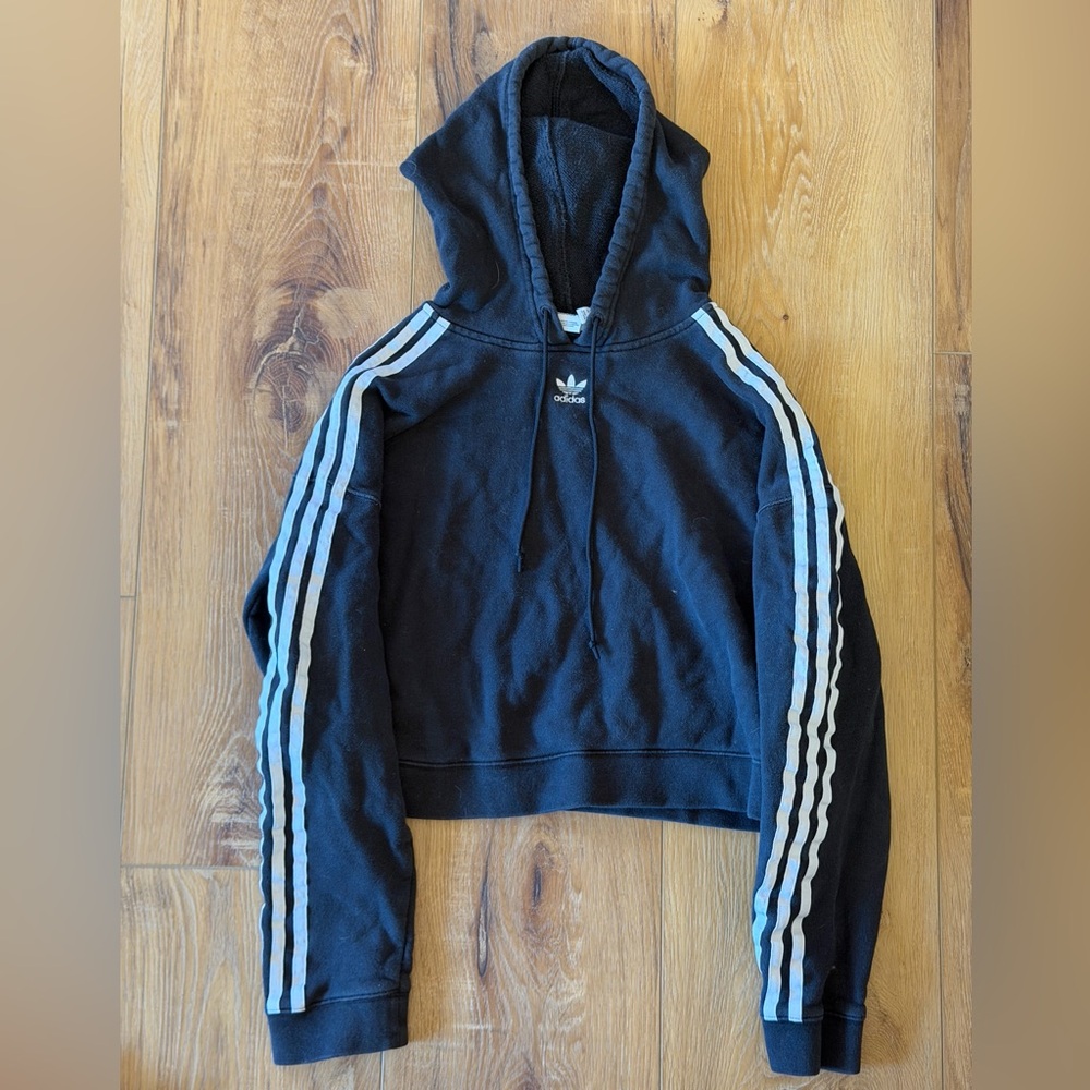 Adidas Black Hoodie with White Stripes
